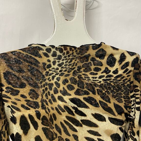 Uno Core Top Blouse V Neck Animal Print Flare Sleeves Vtg Boho 90s Y2K Hippie - Picture 6 of 9